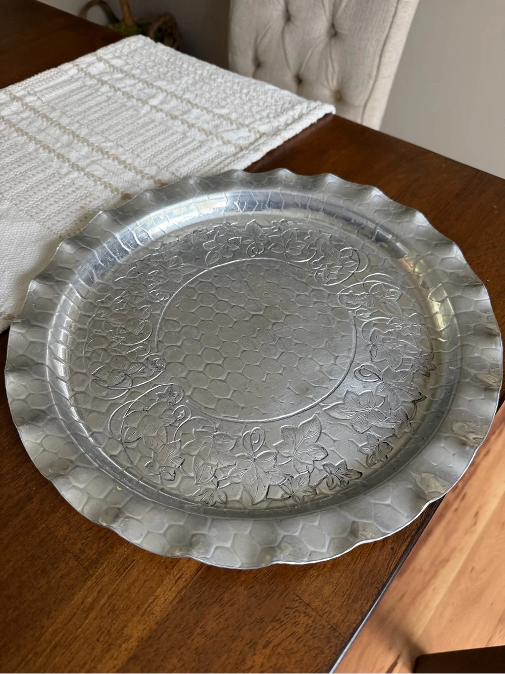 Vintage Mid-Century Hammered Aluminum Serving Tray.